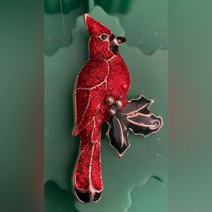 Signed AAI Vintage Cardinal Metal Bird Brooch